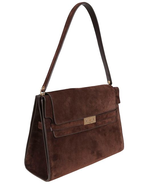 Tory Burch Brown Lee Radziwill Suede Large Shoulder Bag