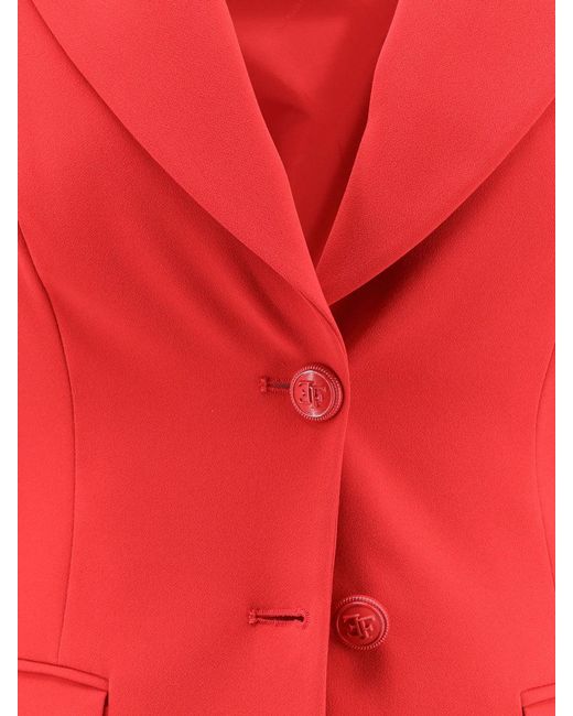 Elisabetta Franchi Red Fitted Blazer With Laced Back Polyester Blazers