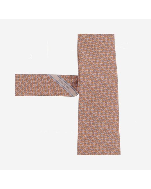 Ferragamo Brown Silk Tie With Pattern, Ties & Bow for men