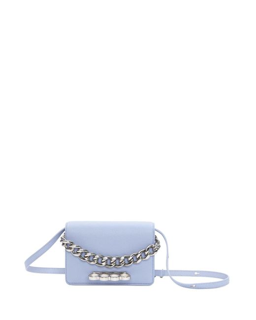 Alexander McQueen White Lilac The Four Ring Mini Bag With Silver Chain