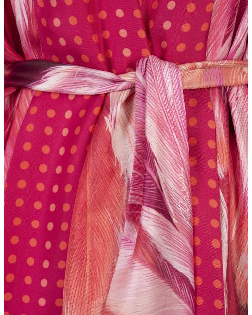 Roberto Cavalli Pink Reversible Long Dress With Plumage Print