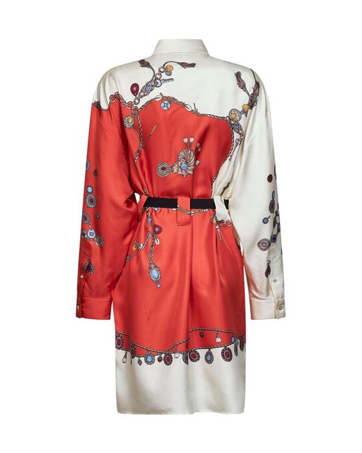 Versace Red Mini Dress Silk Twill Print