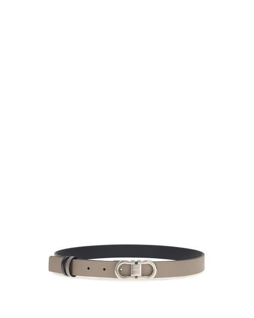 Ferragamo White Reversible Gancini Belt Calf Leather Bos Taurus E Braces