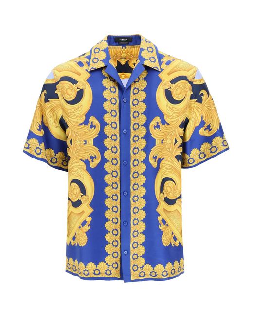 Versace Barocco 660 Silk Bowling Shirt in Blue for Men | Lyst