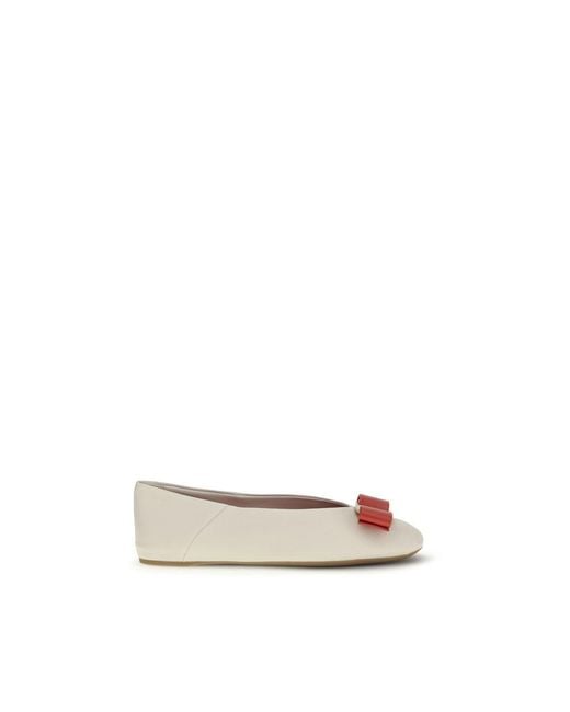 Ferragamo Natural White Calf Leather Bos Taurus Ballet Flats