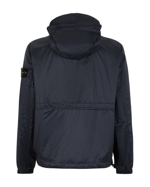 Stone Island Blue Light Jacket Hooded Polyamide Raincoats for men
