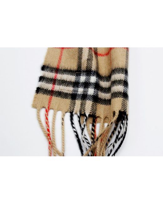 Burberry 100% Cashmere Scarf With Check Patterned Fringes Measures 127 X 20  Cm in Natural | Lyst