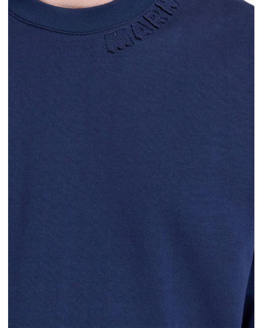 Marni Blue Logo-patch Cotton T-shirt for men