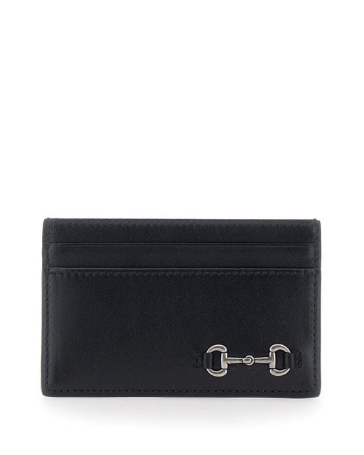 Gucci Black Card Holder Horsebit Leather Calf Accessory for men