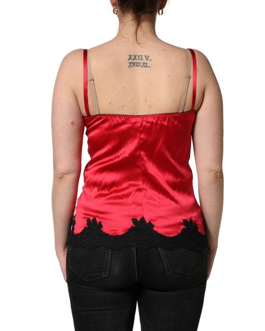 Dolce & Gabbana Pink Silk Lace Trim Camisole Sleeveless Tank Top And Elastane