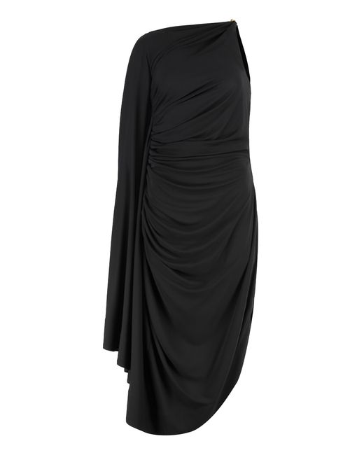 Bottega Veneta Black Draped One-Shoulder Dress Viscose