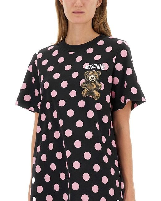 Moschino Black Teddy Polka Dots Dress Cotton