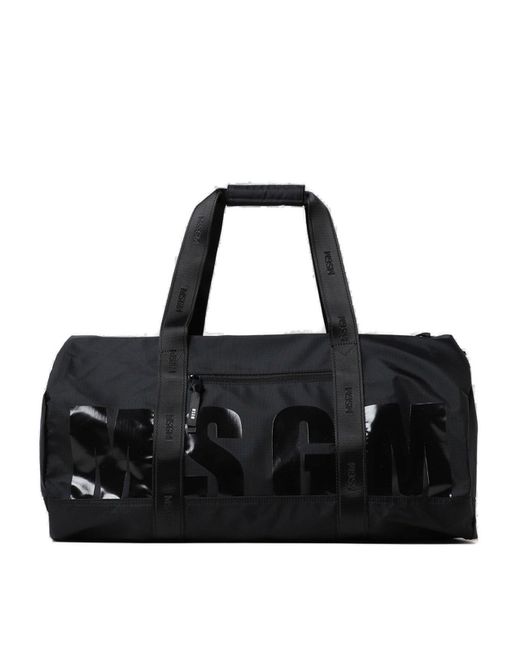 MSGM Black Logo-printed Zipped Holdall Bag for men