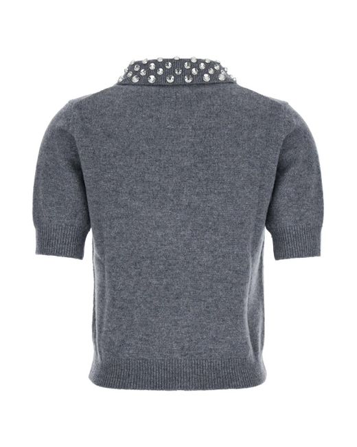 Blumarine Gray Polo Shirt With Collar Beaded