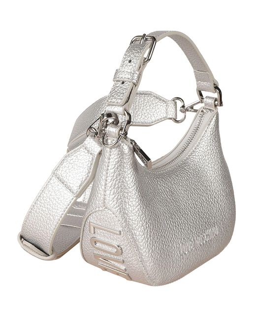 Love Moschino Gray Metallic Logo Stamp Top Zip Shoulder Bag