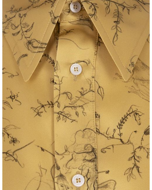 Fabiana Filippi Metallic Printed Mandarin Silk Satin Long Shirt Dress