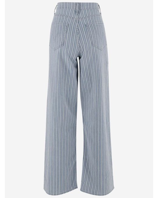 Mother Blue Stretch Cotton Striped Flared Jeans