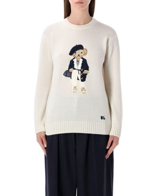 Ralph Lauren White Crewneck Polo Bear Sweater