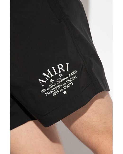 Amiri Black Logo Printed Drawstring Swim Shorts for men