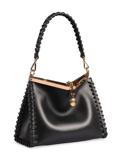 Etro Black Vela Medium Leather Shoulder Bag