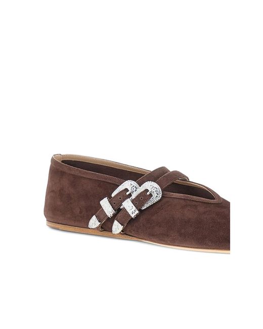 Le Monde Beryl Brown Claudia Buckled Suede Ballet Flats