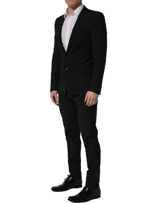 Dolce & Gabbana Black Wool Slim Fit Formal 2 Piece Suit Polyester Elastane for men