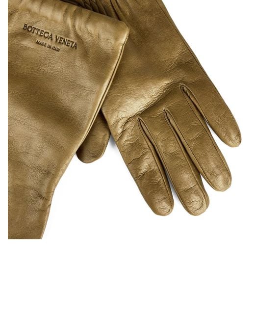 Bottega Veneta Green Embossed Logo Leather Gloves Accessories