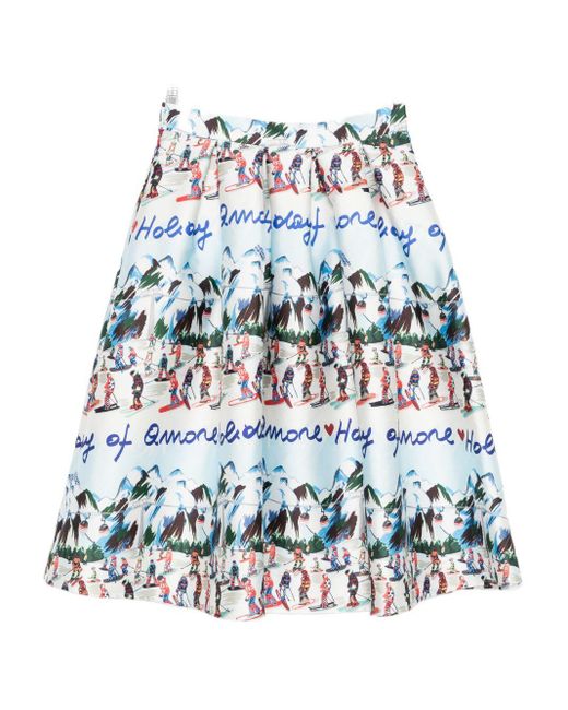 ALESSANDRO ENRIQUEZ White Printed Midi Skirt