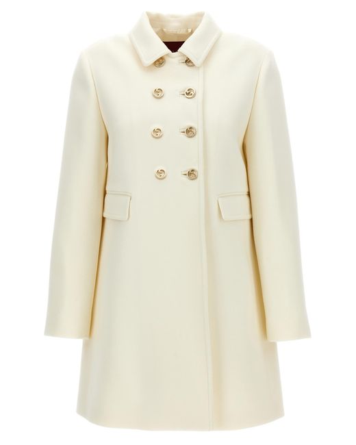 Gucci White Gg Double-Breasted Coat