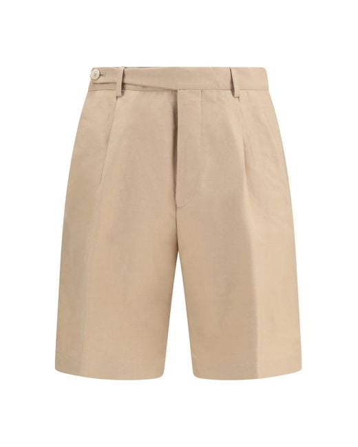 Brunello Cucinelli Natural Cotton And Linen Shorts Cotton; Bermuda for men