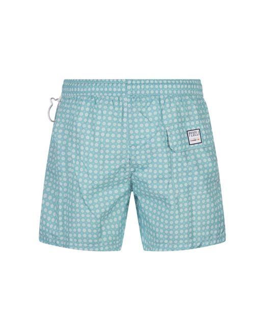 Fedeli Blue Swim Shorts With Micro Flower Pattern for men
