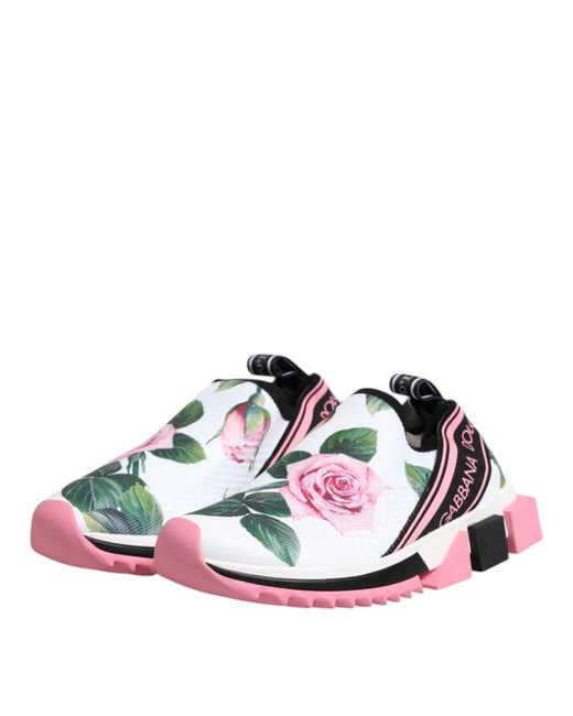 Dolce & Gabbana White Rose Print Sorrento Sneakers Shoes 10+Pa+Pl+Vi