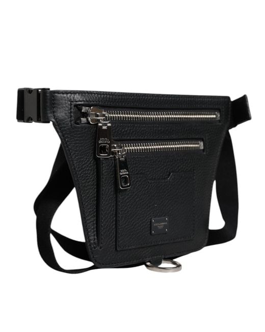 Dolce & Gabbana Black Calfskin Logo Plaque Belt Waist Men Fanny Pack Bag for men