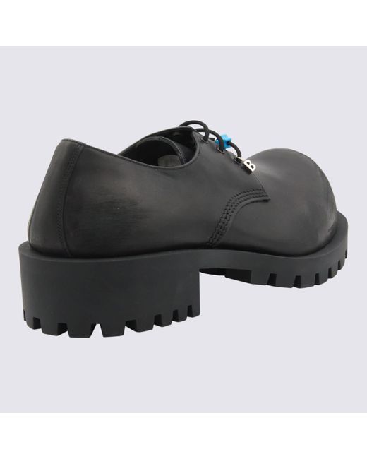 Balenciaga Black Leather Lace Up Shoes for men