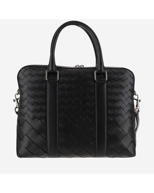 Bottega Veneta Black Slim Intrecciato Business Bag Calfskin Shoulder for men