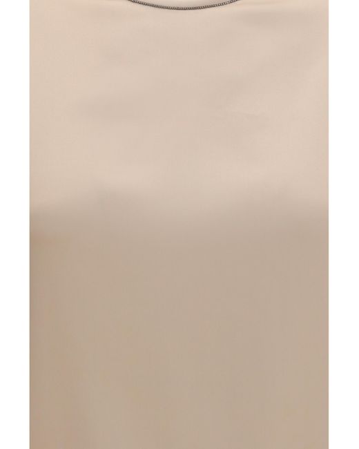 Brunello Cucinelli Natural Silk Blouse With Monili Chain T-Shirts & Jerseys