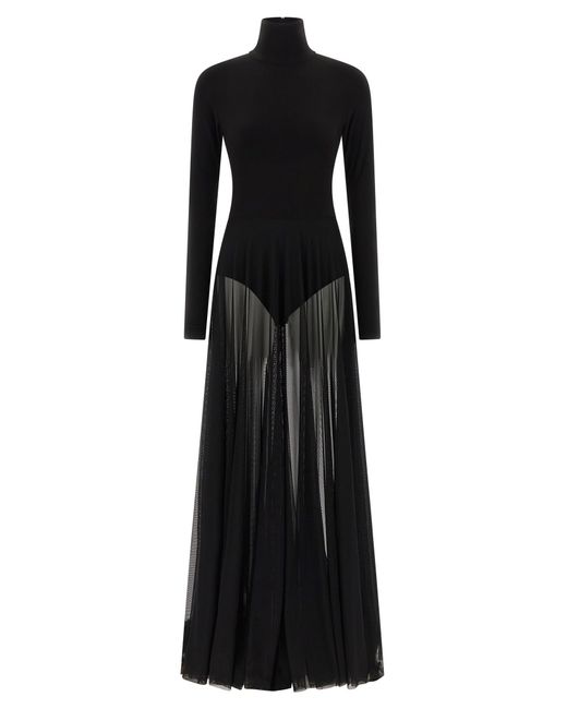 Norma Kamali Black Long Sleeve Turtleneck Bodysuit Flared Gown