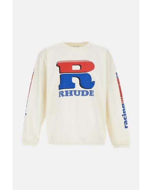 Rhude Blue Split Petrol Logo Ls Tee for men