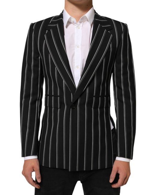 Dolce & Gabbana Black Stripes Sicilia 1 Button Suit Blazer for men