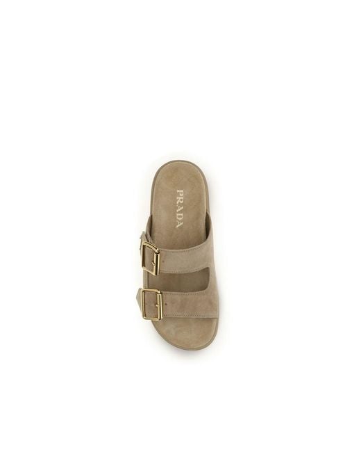 Prada Natural Calf Leather Bos Taurus Platform Sandals