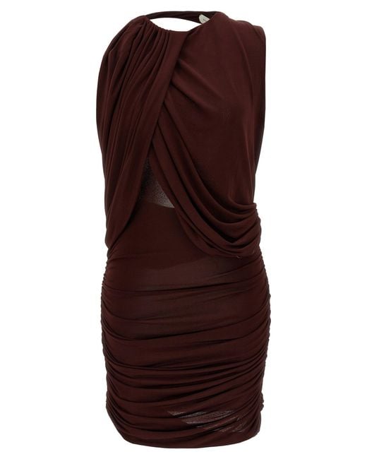 Magda Butrym Purple Burgundy Ruffled Mini Dress With Draping