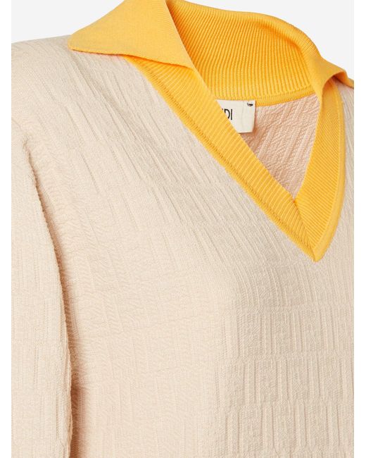 Fendi Natural Sweater With Ff Pattern Cotton