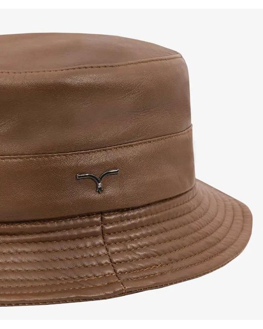 Larusmiani Brown Leather Bucket Hat Hat for men
