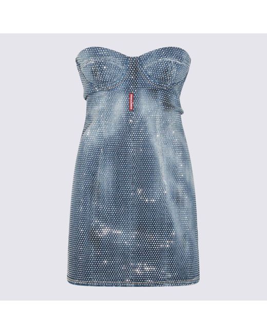 DSquared² Blue Cotton Mini Dress