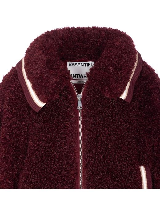 Essentiel Antwerp Red Iwill Faux Fur Jacket