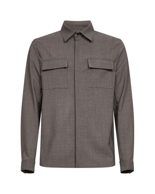 Herno Gray Dove Bi-Stretch Wool Canvas Shirt for men