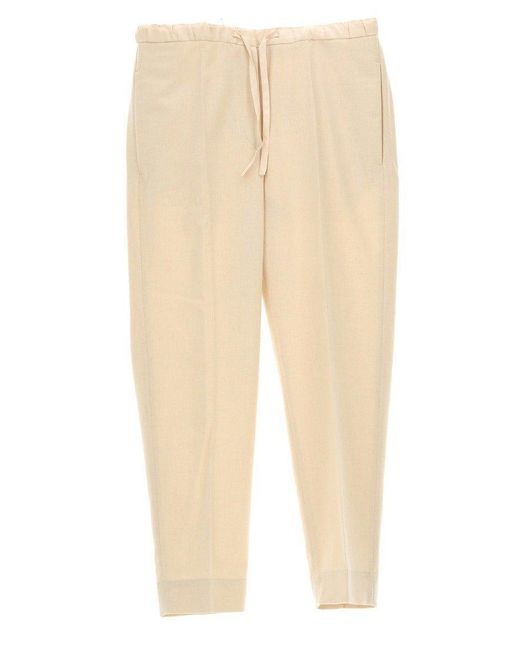 Jil Sander Wool Drawstring Cropped Trousers in Natural | Lyst