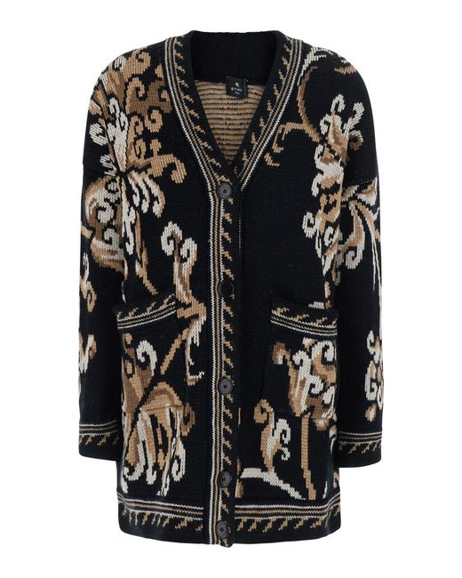 Etro Black Cardigan V-Neck Wool Tops