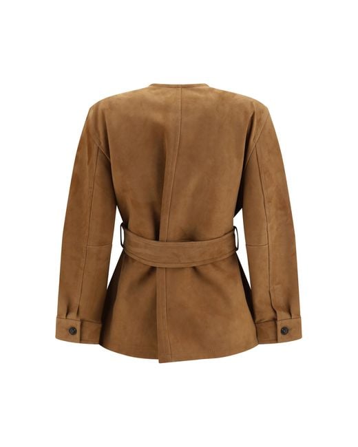Max Mara Brown Suede Leather Jacket With Belt Lamb