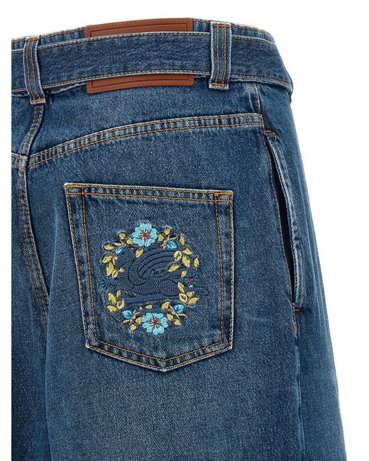 Etro Blue Bermuda Shorts With Logo Embroidery